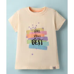 Teddy Sinker Knit Half Sleeves Top With Girl Vibes The Best Text Print - Peach-picture-21