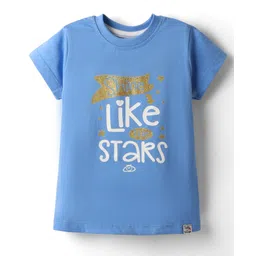 Teddy Sinker Knit Half Sleeves Top With Shine Like The Star Text Print - Blue-picture-12