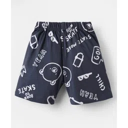 Teddy Sinker Knit Knee Length Shorts With Animal & Vehicles Print Pack Of 3 - Navy Blue Light Green & Blue image 3