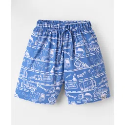 Teddy Sinker Knit Knee Length Shorts With Animal & Vehicles Print Pack Of 3 - Navy Blue Light Green & Blue image 4