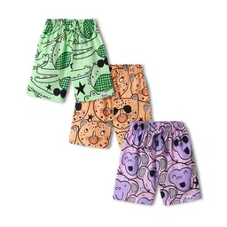 Teddy Sinker Knit Knee Length Shorts With Animal Print Pack Of 3 - Light Green Peach & Purple-picture-15