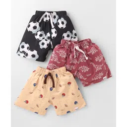 Teddy Sinker Knit Knee Length Shorts with Dino & SportsPrint Pack of 3 - Tan Black & Wine-picture-30