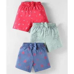 Teddy Sinker Knit Knee Length Shorts With Hearts & Star Print Pack of 3- Dark Pink-picture-20