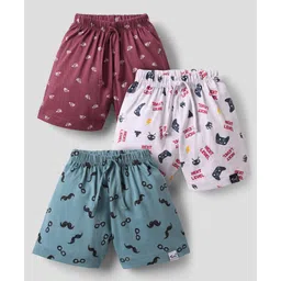 Teddy Sinker Knit Knee Length Shorts With Sports Print Pack Of 3 - Maroon White & Green-picture-32