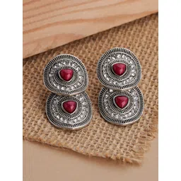 TEEJH Aaravi Silver-Plated Contemporary Oxidised Drop Earrings-picture-11