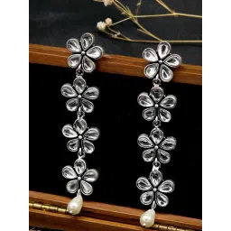 Teejh Aathavi Floral Polki Silver Oxidized Dangler Earrings-picture-36