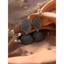 Teejh Anukriti Leaf Silver Oxidized Jhumki Earrings-picture-10