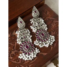 TEEJH Artificial Stones & Beads Floral Drop Earrings-picture-35