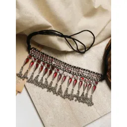 Teejh Bheena Red Silver Oxidized Choker Necklace-picture-33