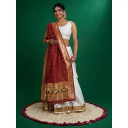 TEEJH Chandira Floral Woven Design Silk Dupatta With Zari-picture-37