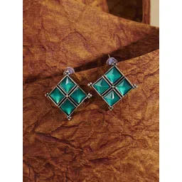 TEEJH Dhamini Silver-Plated Diamond Shaped Oxidised Drop Earrings-picture-32