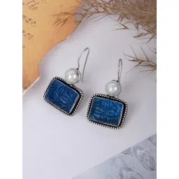 Teejh Diti Dark Blue Stone & Pearl Drop Earrings-picture-10
