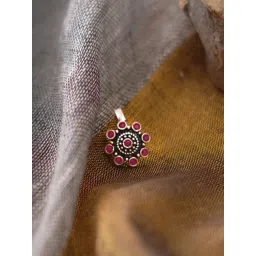 Teejh Ethnic Aagamya Red Stone Silver Oxidized Nose Pin for Women-picture-23