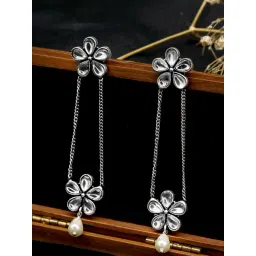 Teejh Ethnic Anvi Floral Polki Silver Oxidized Dangler Earrings-picture-28