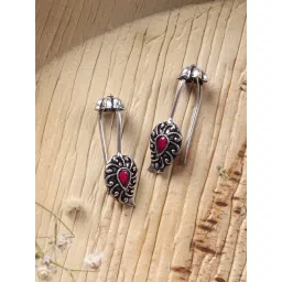 Teejh Ethnic Mitali Red Stone Silver Oxidsed Ear Cuff Earrings-picture-20