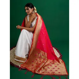 TEEJH Ethnic Motifs Woven Design Zari Silk Dupatta-picture-41