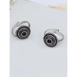 Teejh Ethnic Shaanvi Black Stone Silver Oxidized Toe Rings for Women-picture-22