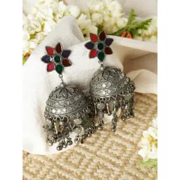 Teejh Ethnic Shivani Silver Oxidized Jhumki Earrings-picture-32