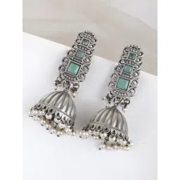 Teejh Ethnic Vaanya Mint Green Silver Oxidized Jhumki Earring-picture-47