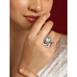 Teejh Falguni Silver Oxidized & Pearl Ring-picture-16
