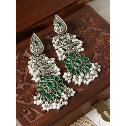 TEEJH Floral Shaped Artificial Beaded Oxidised Drop Earrings-picture-22