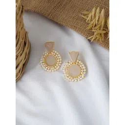 TEEJH Gold Plated Beaded Contemporary Drop Earrings-picture-30