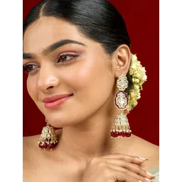 TEEJH Gold-Plated Dome Shaped Artificial Stones Studded and Beaded Jhumkas-picture-31