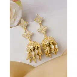 TEEJH Gold-Plated Oxidised Studded Dome Shaped Jhumkas Earrings-picture-32