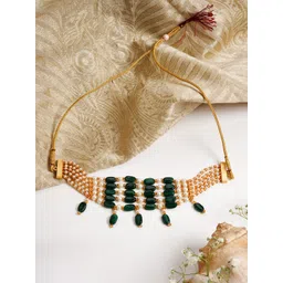 TEEJH Green & White Brass Gold-Plated Choker Necklace-picture-13