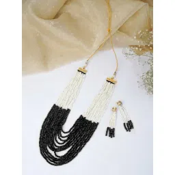 Teejh Jareen Black & White Gold Necklace & Earring Set-picture-35