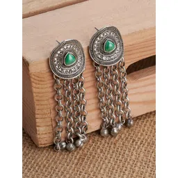 TEEJH Kathani Silver-Plated Contemporary Oxidised Drop Earrings image 1
