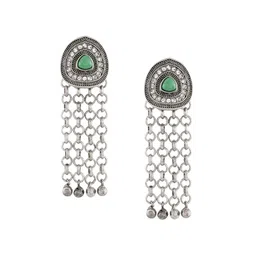 TEEJH Kathani Silver-Plated Contemporary Oxidised Drop Earrings image 5