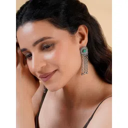 TEEJH Kathani Silver-Plated Contemporary Oxidised Drop Earrings image 4