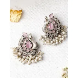 Teejh Nirali Pink Silver Oxidized Stud Earrings-picture-16
