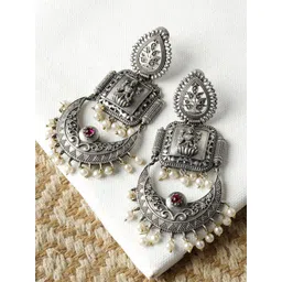 TEEJH Oxidised Classic Pearls Beaded Drop Earrings-picture-12