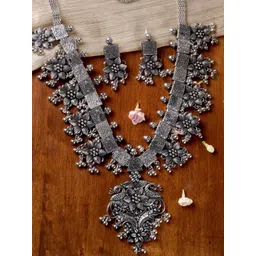 TEEJH Oxidised Silver-Plated Artificial Stone-Studded Khushi Jewellery Set-picture-29