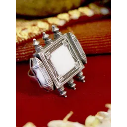 TEEJH Oxidised Silver-Toned & White Enamelled Oxidised Finger Ring-picture-32