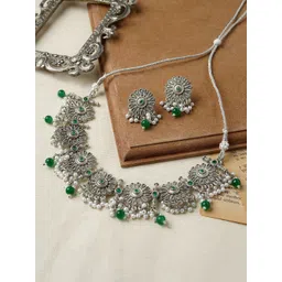TEEJH Oxidised Stone-Studded & Beaded Jewellery Set-picture-34