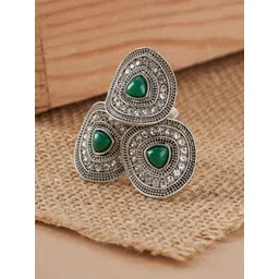 TEEJH Padmavathi Silver Women Green Silver-Plated Gemstone Studded Ring-picture-20
