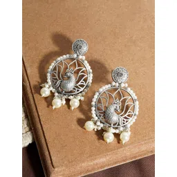 TEEJH Peacock Shaped Artificial Beaded Oxidised Drop Earrings-picture-33