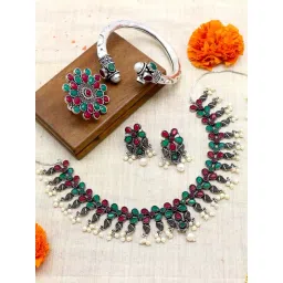 Teejh Pitara Collection Mrigna Multicolor Stone Oxidized Jewellery Set-picture-23
