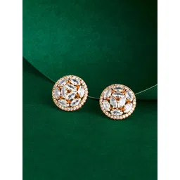 TEEJH Rose Gold-Plated Cubic Zirconia-Studded Contemporary Drop Earrings-picture-30