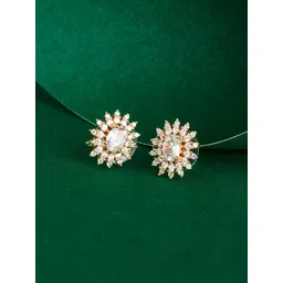 TEEJH Rose Gold-Plated Cubic Zirconia-Studded Contemporary Drop Earrings-picture-19