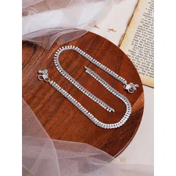 TEEJH Set Of 2 Silver-Plated Textured Anklets-picture-20