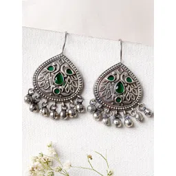 TEEJH Silver-Plated Contemporary Drop Earrings-picture-39