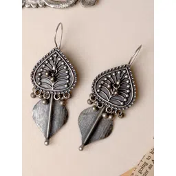 TEEJH Silver-Plated Leaf Shaped Jhumkas Earrings-picture-27