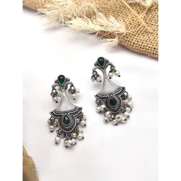 TEEJH Silver-Plated Oxidised Contemporary Drop Earrings-picture-14