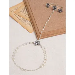 TEEJH Silver-Plated Stones Studded & Beads Beaded Ring Bracelet-picture-17