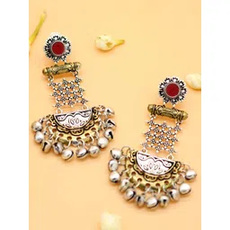 TEEJH Silver-Toned & Red Contemporary Drop Earrings-picture-28