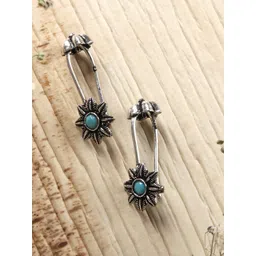 TEEJH Silver-Toned & Turquoise Blue Contemporary Ear Cuff Earrings-picture-40